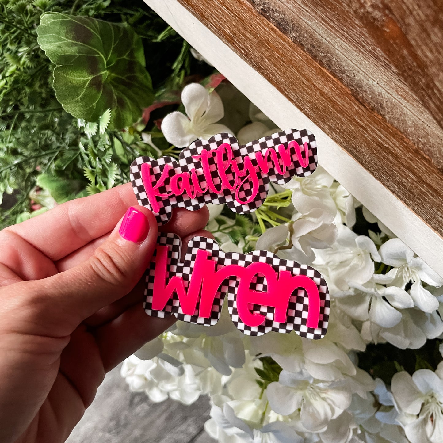 Checkered Hot Pink Hair Clip