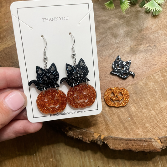 Cat Pumpkin Dangle Earrings