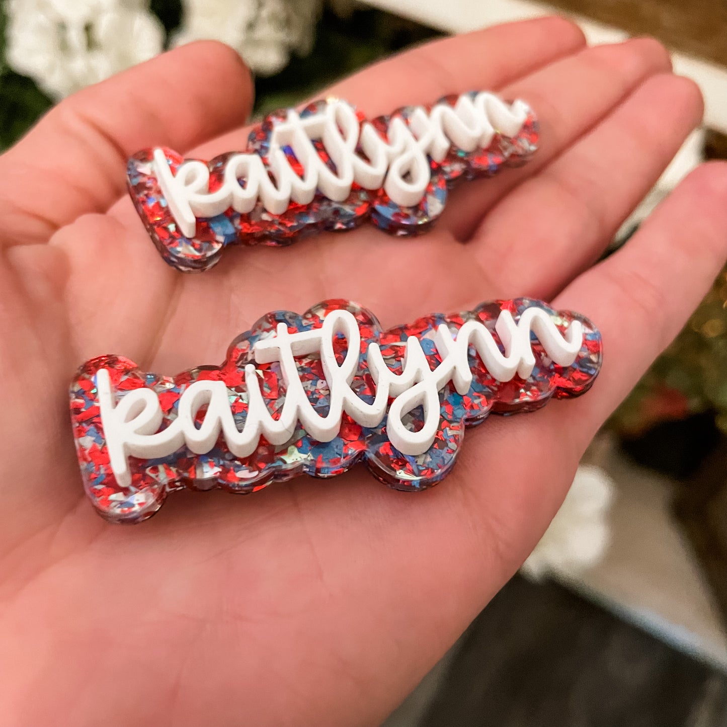 Personalize Hair Clip - Patriotic Sparkles